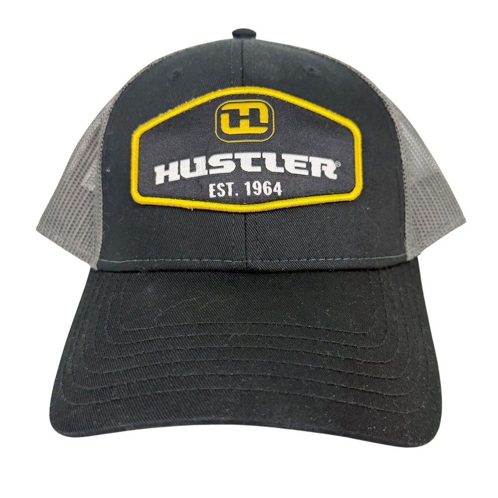 Hustler Turf Equipment Est 1964 Trucker Hat Black Grey Snapback Mesh Cap Promo